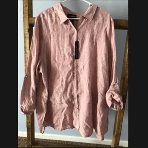 Tahari solid linen tunic shirt Sz 2X red NWT